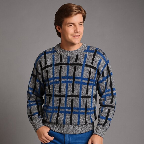 Vintage 80s J.J. Cochran Large Bold Pattern Sweater Rare Retro Statement Preppy - Picture 1 of 7